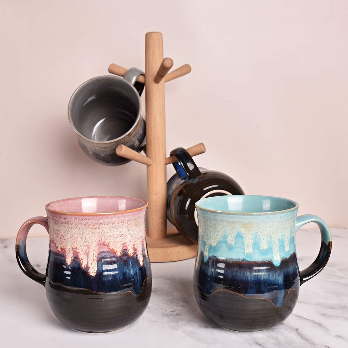 Large Pink Ceramic Coffee Mug – Reactive Glaze Tea Cup with Comfortable Handle for Home & Office