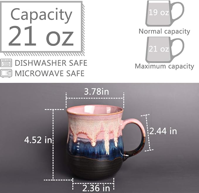 Large Pink Ceramic Coffee Mug – Reactive Glaze Tea Cup with Comfortable Handle for Home & Office