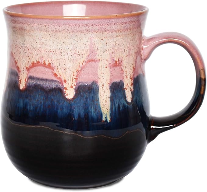 Large Pink Ceramic Coffee Mug – Reactive Glaze Tea Cup with Comfortable Handle for Home & Office