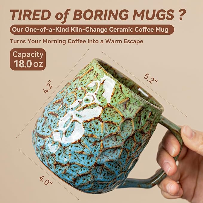 Forest Tide Reactive Glaze Ceramic Coffee Mug – Unique Handmade-Style Cup & Self-Care Gift