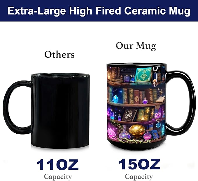 Magic Book Ceramic Mug – 15 oz Fantasy Reading Coffee Cup for Book Lovers, Writers & Librarians