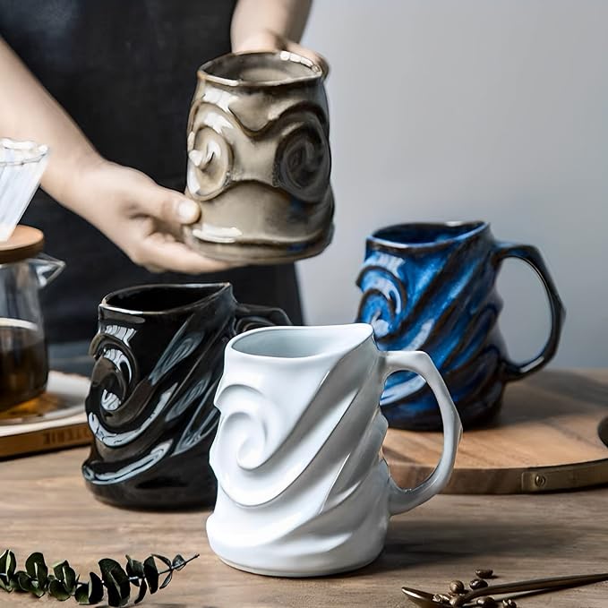 Embossed Face Shape Ceramic Coffee Mug – Large-Capacity Handmade Tea Cup