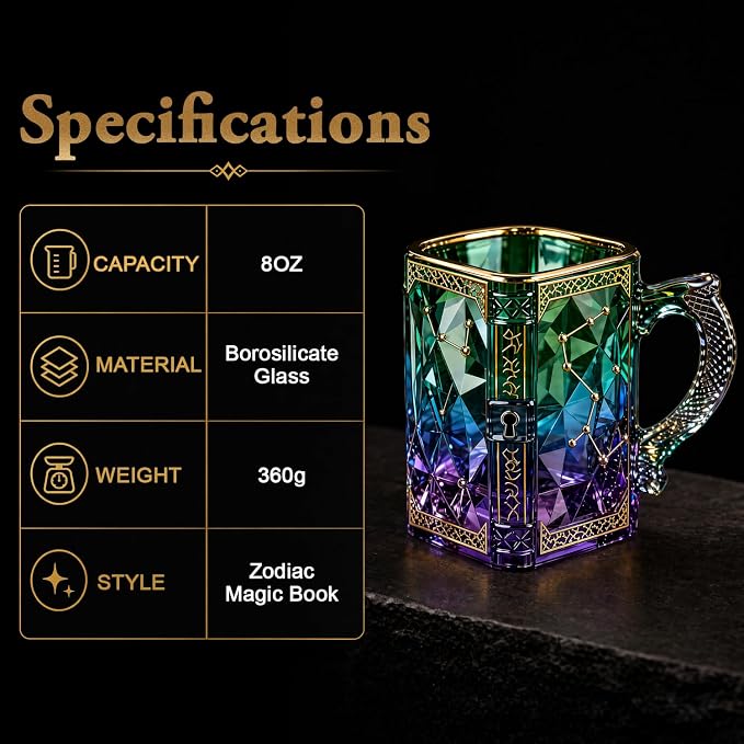 Scorpio Zodiac Glass Mug – 8 oz Celestial Constellation Cup with Dragon Scale Handle
