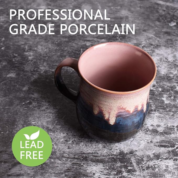 Large Pink Ceramic Coffee Mug – Reactive Glaze Tea Cup with Comfortable Handle for Home & Office