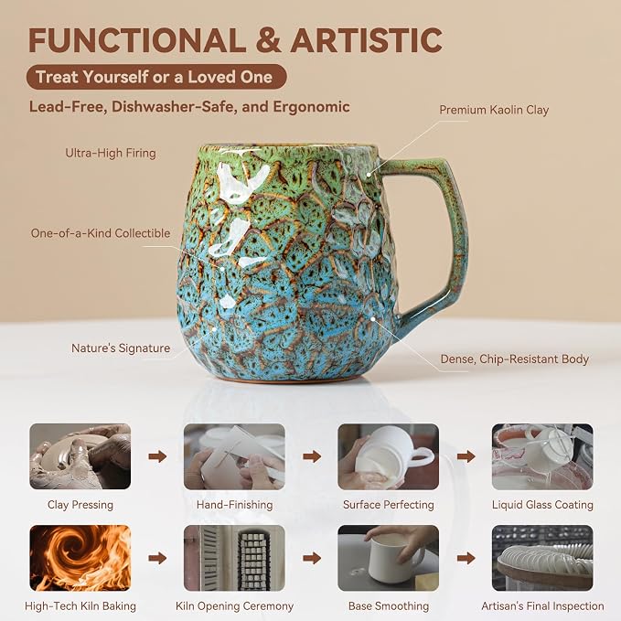 Forest Tide Reactive Glaze Ceramic Coffee Mug – Unique Handmade-Style Cup & Self-Care Gift