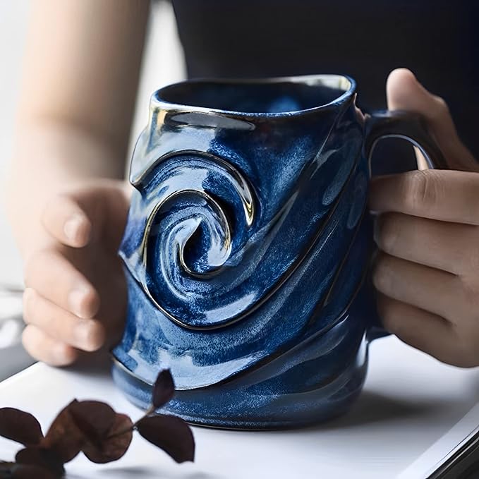 Embossed Face Shape Ceramic Coffee Mug – Large-Capacity Handmade Tea Cup