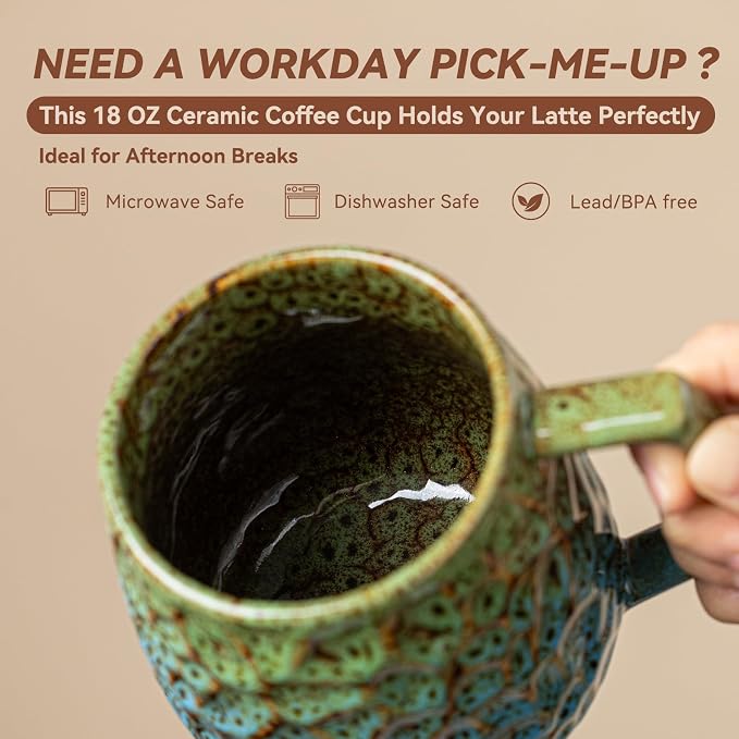 Forest Tide Reactive Glaze Ceramic Coffee Mug – Unique Handmade-Style Cup & Self-Care Gift