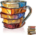 Painted Book Glass Mug – 7 oz Vintage Book Stack Coffee Cup for Book Lovers & Readers