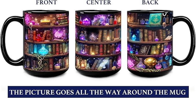 Magic Book Ceramic Mug – 15 oz Fantasy Reading Coffee Cup for Book Lovers, Writers & Librarians