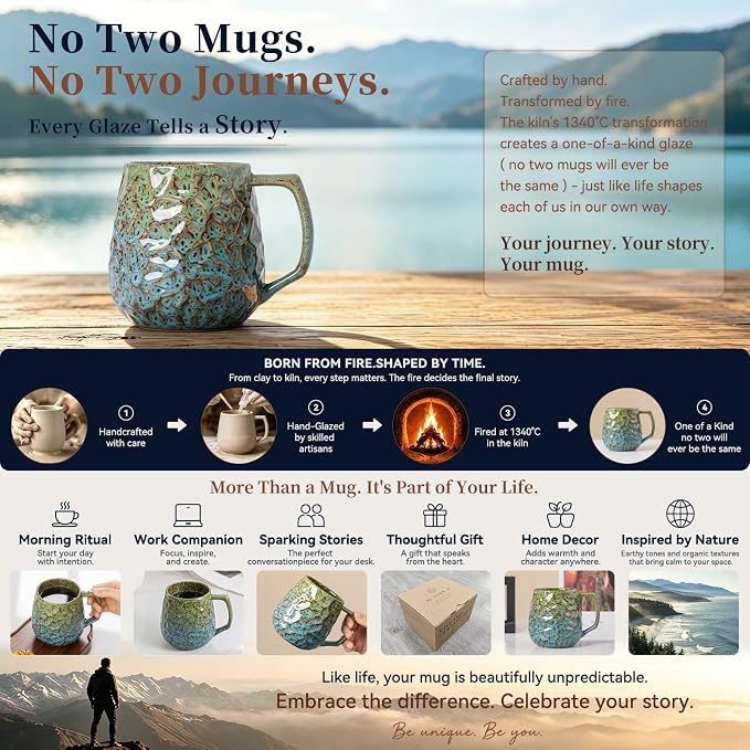 Forest Tide Reactive Glaze Ceramic Coffee Mug – Unique Handmade-Style Cup & Self-Care Gift