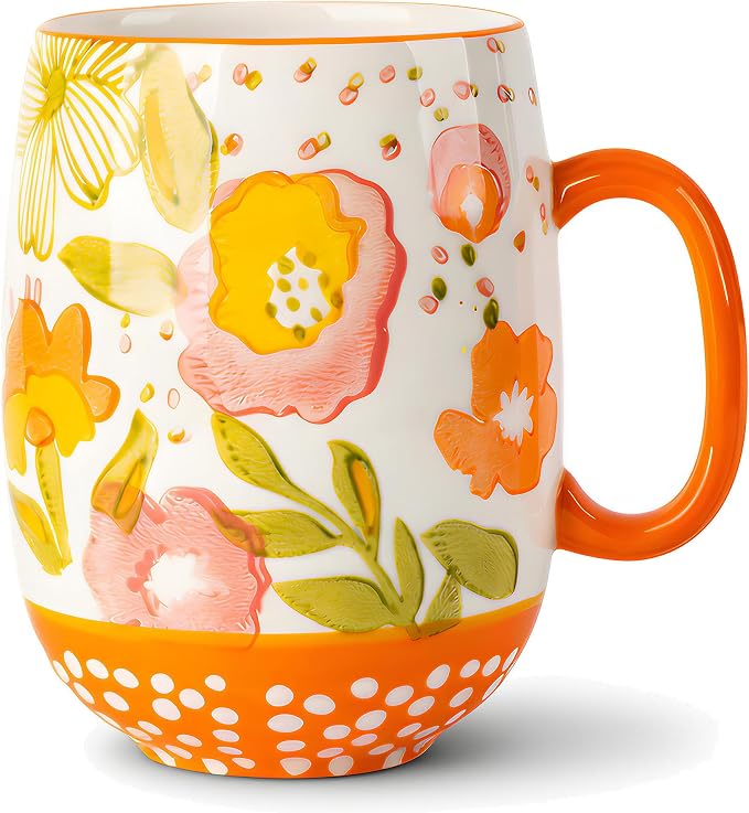 Large Hand-Painted Floral Ceramic Coffee Mug