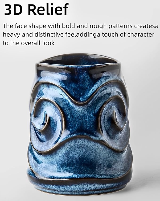 Embossed Face Shape Ceramic Coffee Mug – Large-Capacity Handmade Tea Cup