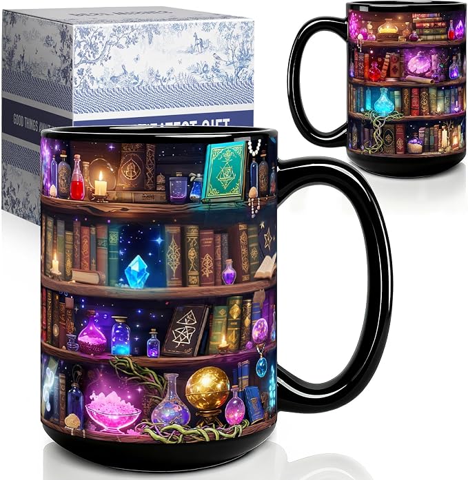 Magic Book Ceramic Mug – 15 oz Fantasy Reading Coffee Cup for Book Lovers, Writers & Librarians