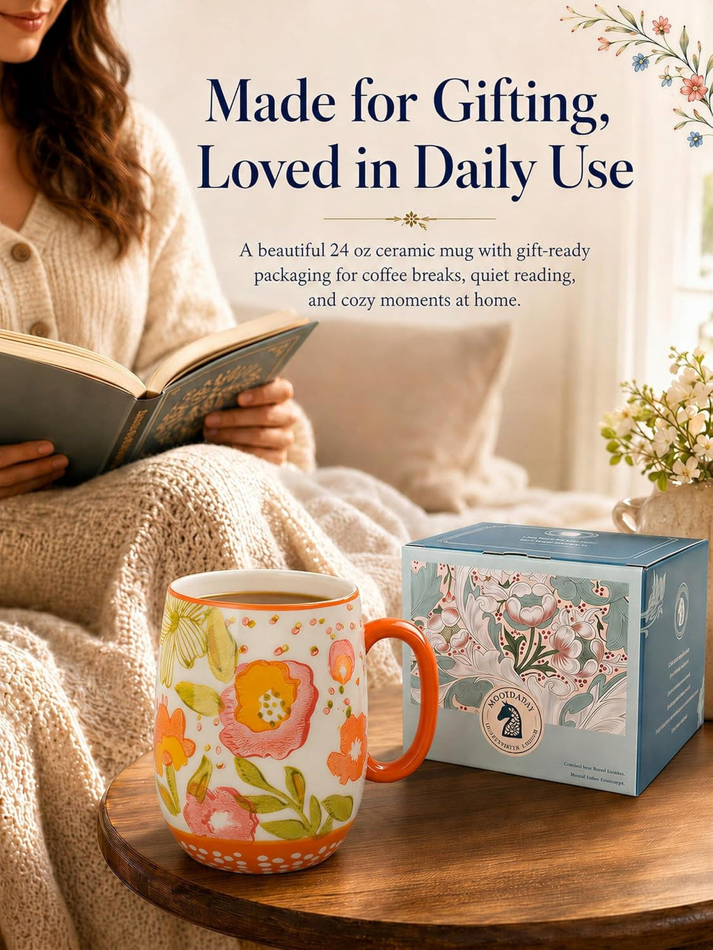 Large Hand-Painted Floral Ceramic Coffee Mug