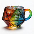 D20 Dice Glass Mug – 6 oz Rainbow 3D Fantasy RPG Cup for D&D & Tabletop Gamers