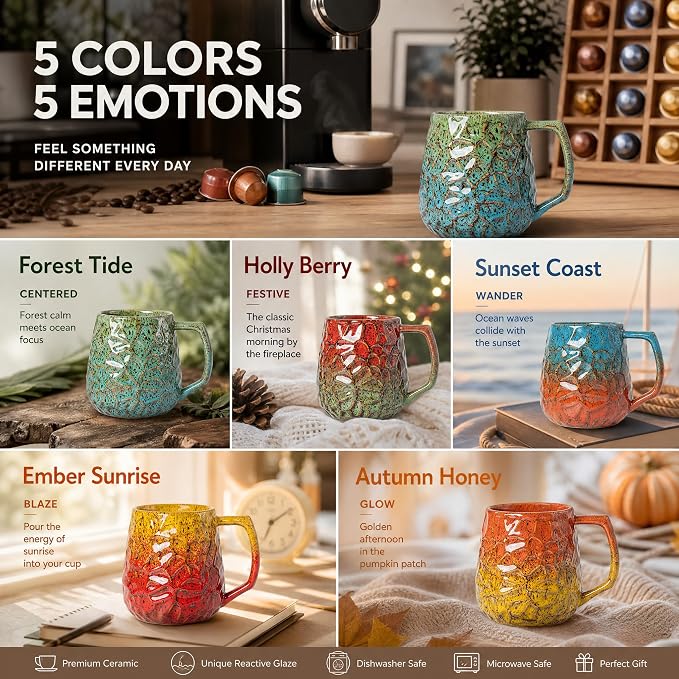 Forest Tide Reactive Glaze Ceramic Coffee Mug – Unique Handmade-Style Cup & Self-Care Gift